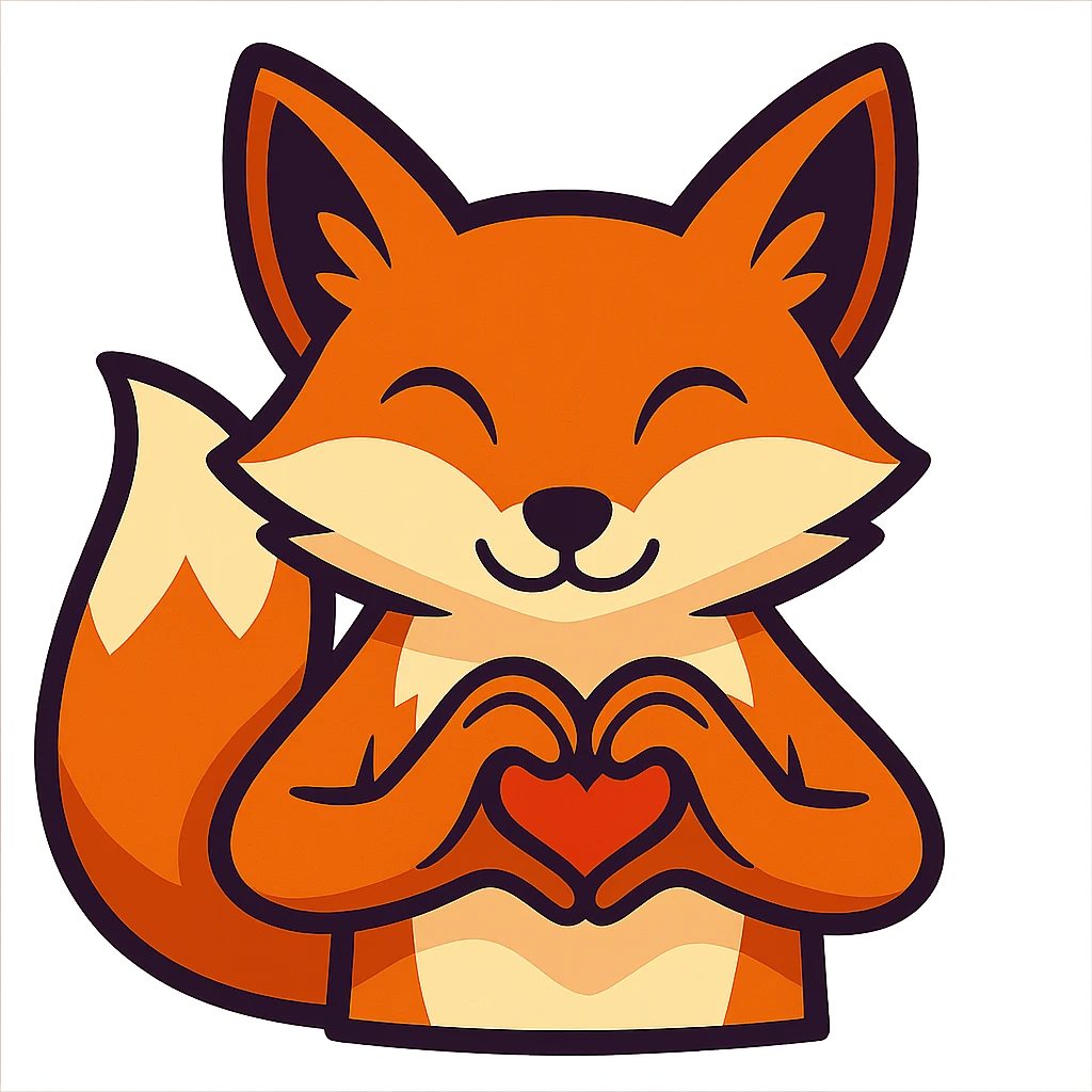 cartoon style stylized fox forming a heart with paws, vibrant colors, transparent background emoji