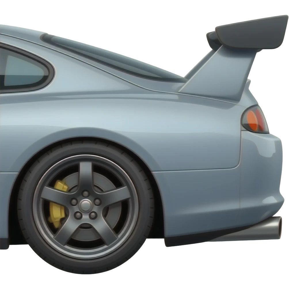 1994 Toyota Supra RS, stock spoiler,  side rear view chase angle, emoji