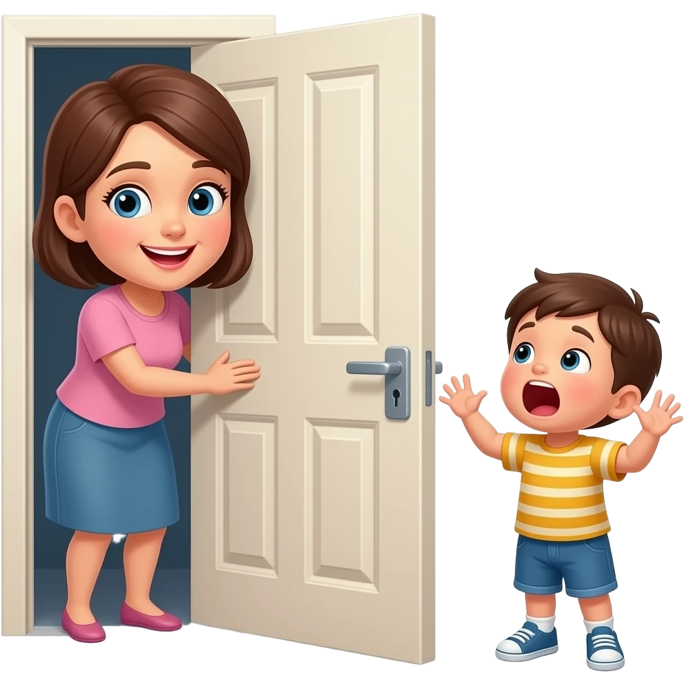 Mom behind locked door whith child on other side screaming emoji