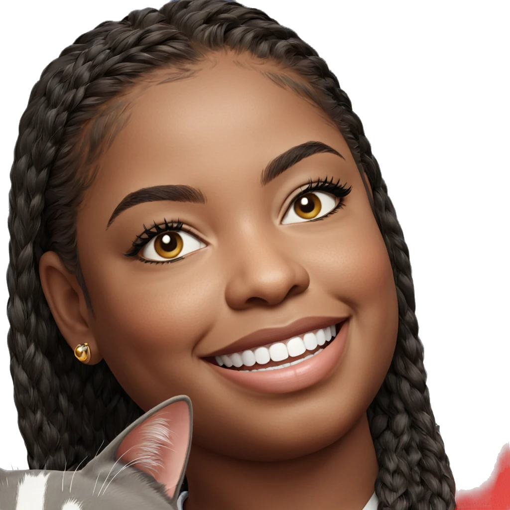 smiling girl with cat portrait emoji