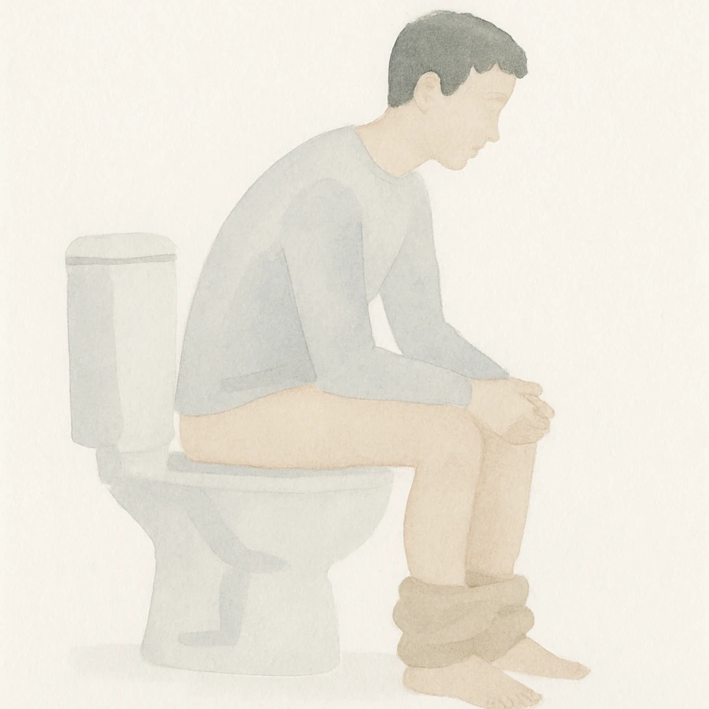 man pooping on toilet, soft colors, watercolor style emoji