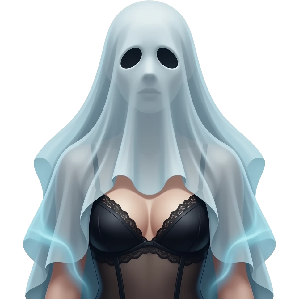 Haunting ghost realistic with sheet over top hlf of bodyhalf lower body sexy black lingerie Fantasy emoji