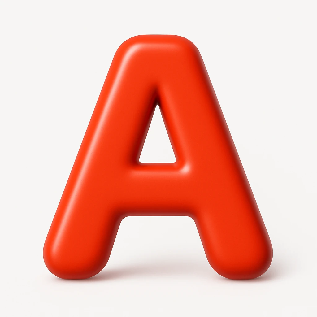 A 3D emoji in iOS emoji aesthetic style of a capital letter “A”, bold and smooth design, bright red color, glossy surface, clean white background.
 emoji