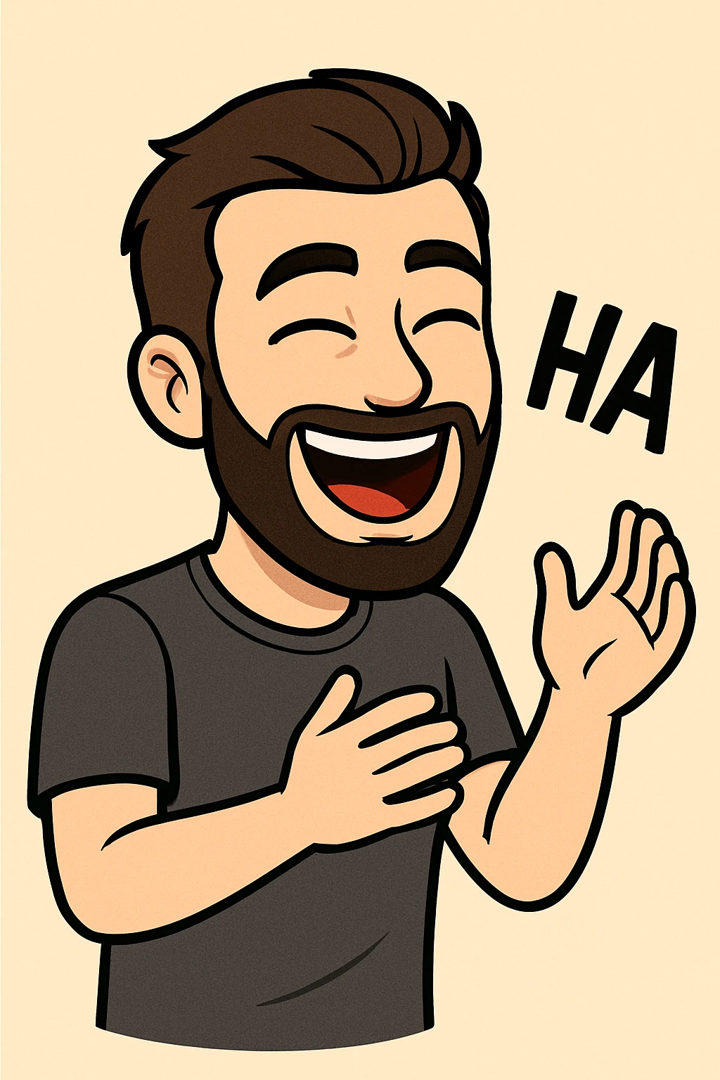 bitmoji style male, laughing, beard, t-shirt emoji