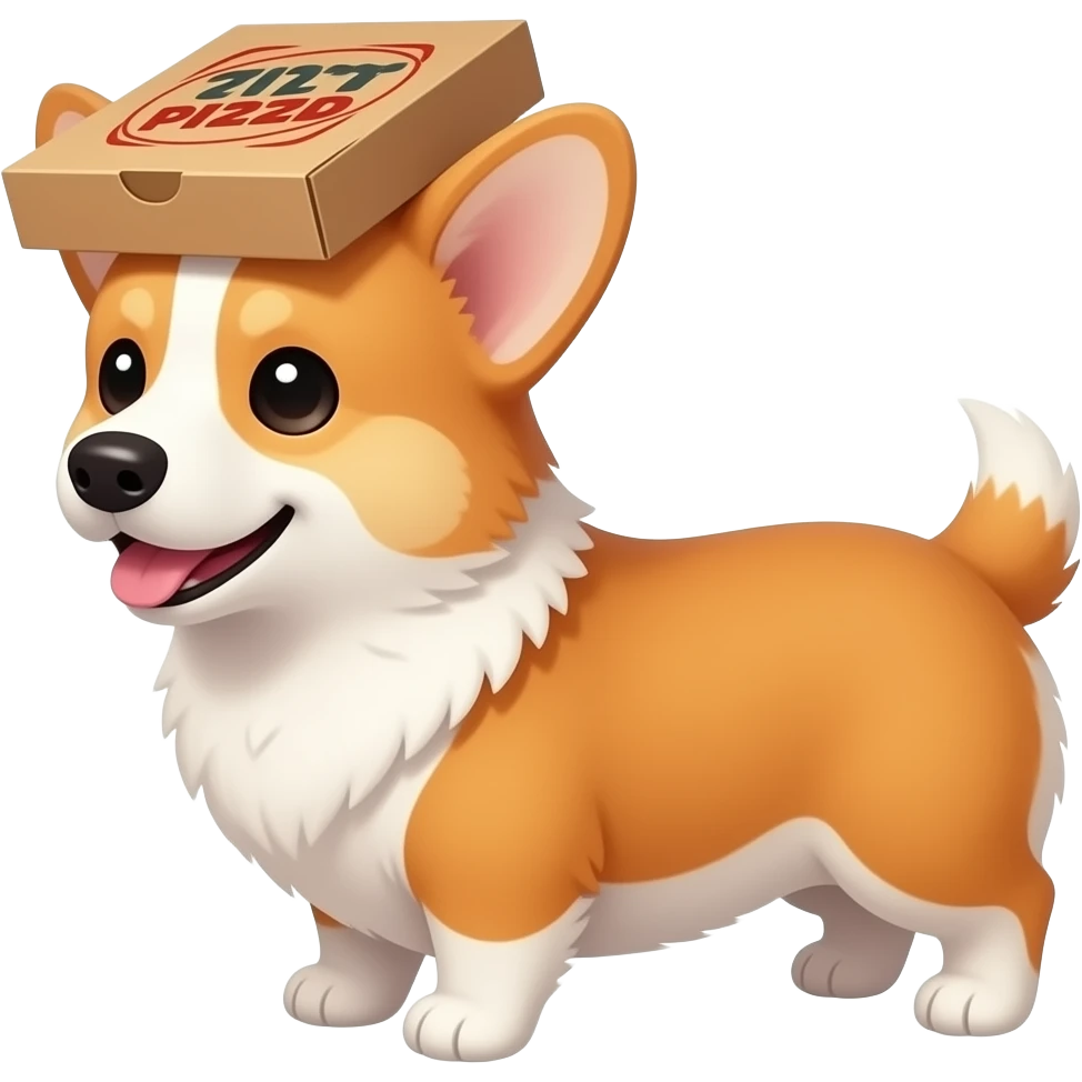 Corgi with pizza box on head emoji