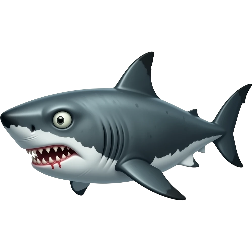 Crea uno squalo che è uno zombie con gli occhi a paciugo e i denti aguzzi emoji