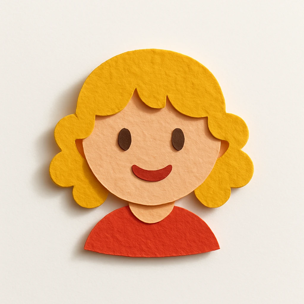 a girl with blonde curly hair, paper craft style emoji