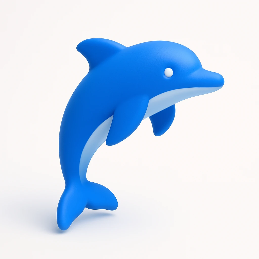 blue 3D dolphin leaping emoji