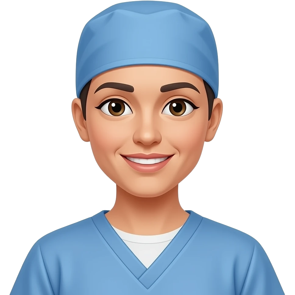 Пациентка, в синем халате и шапочке для волос emoji