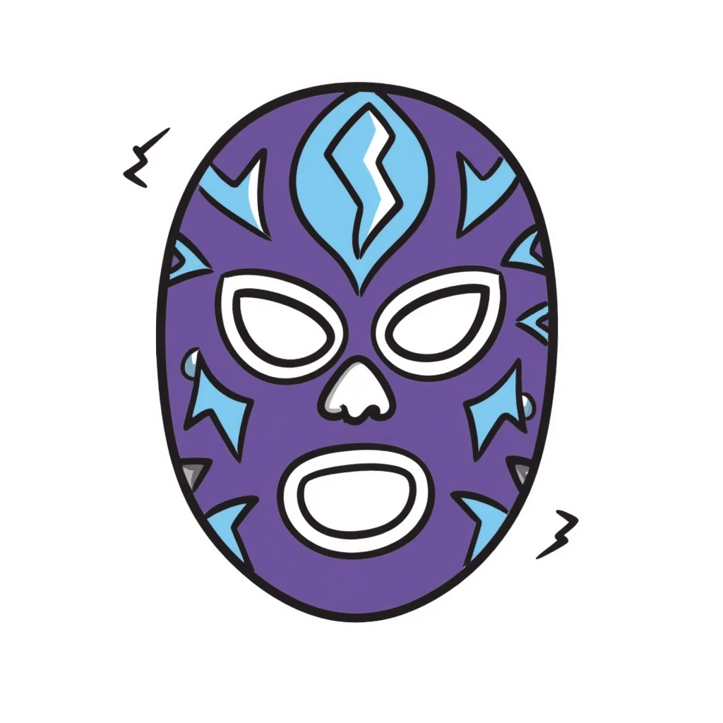 A hand-drawn purple and blue luchador wrestling mask with decorative patterns emoji