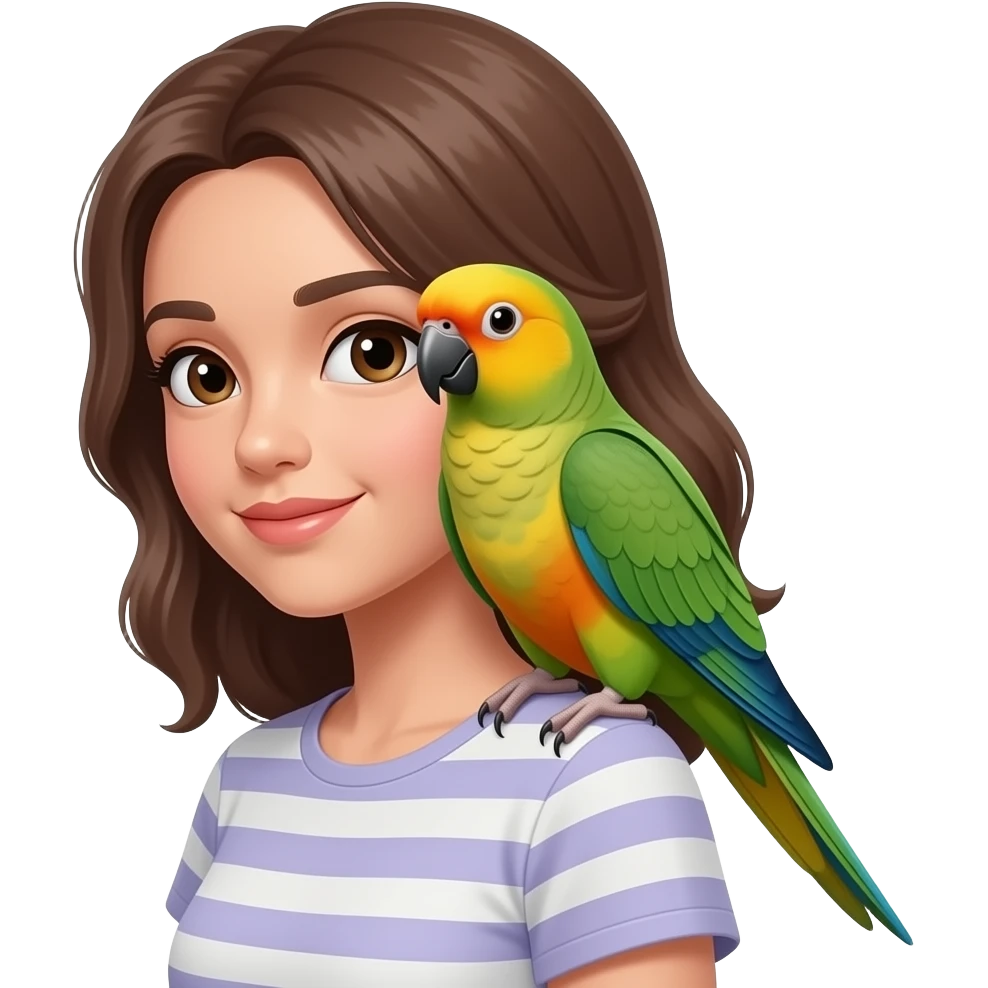 Jenday conure parrot on a brunettes shoulder emoji