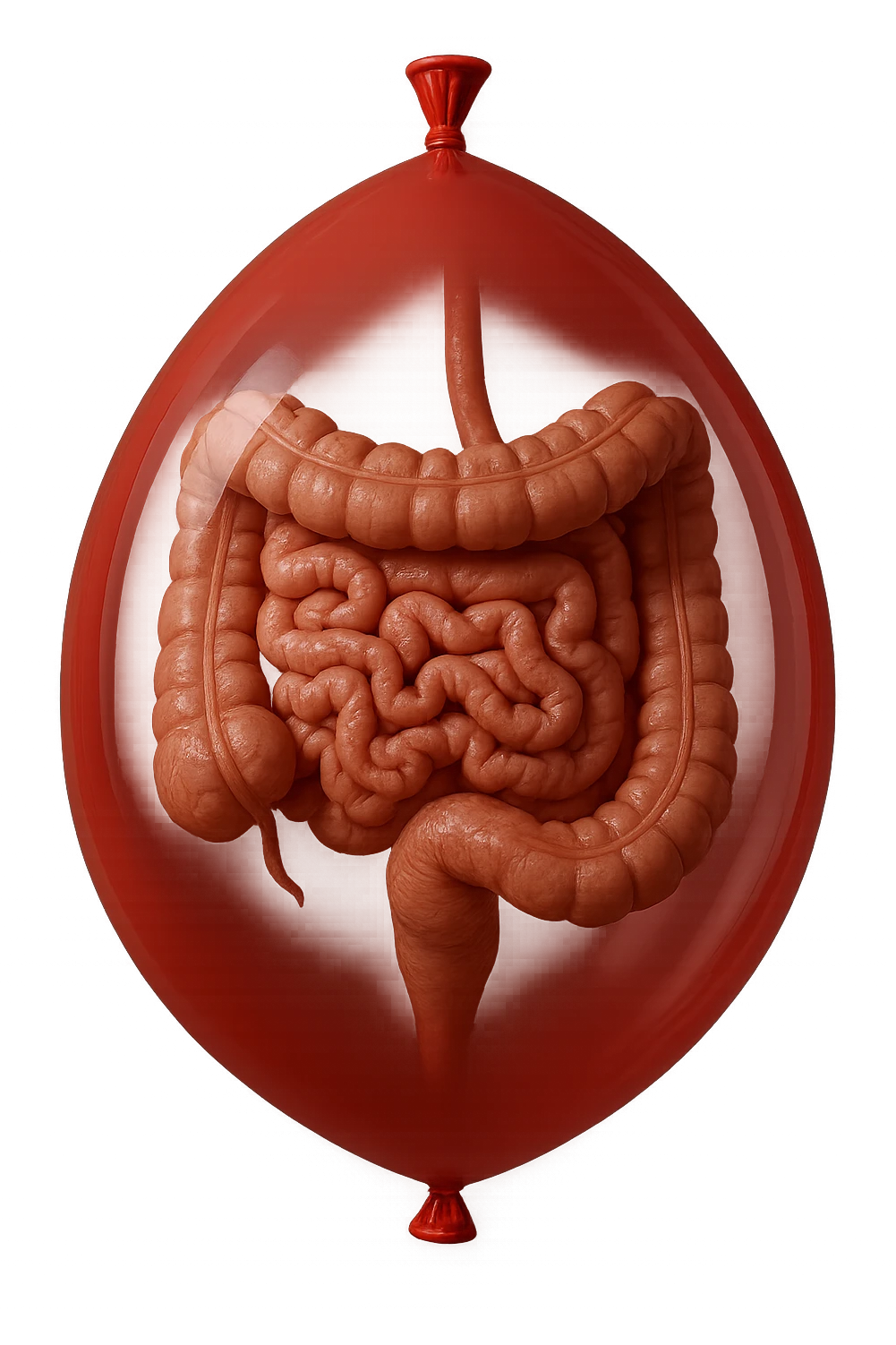 intestino umano anatomico chiuso in un palloncino rosso, iperrealistico 4k emoji