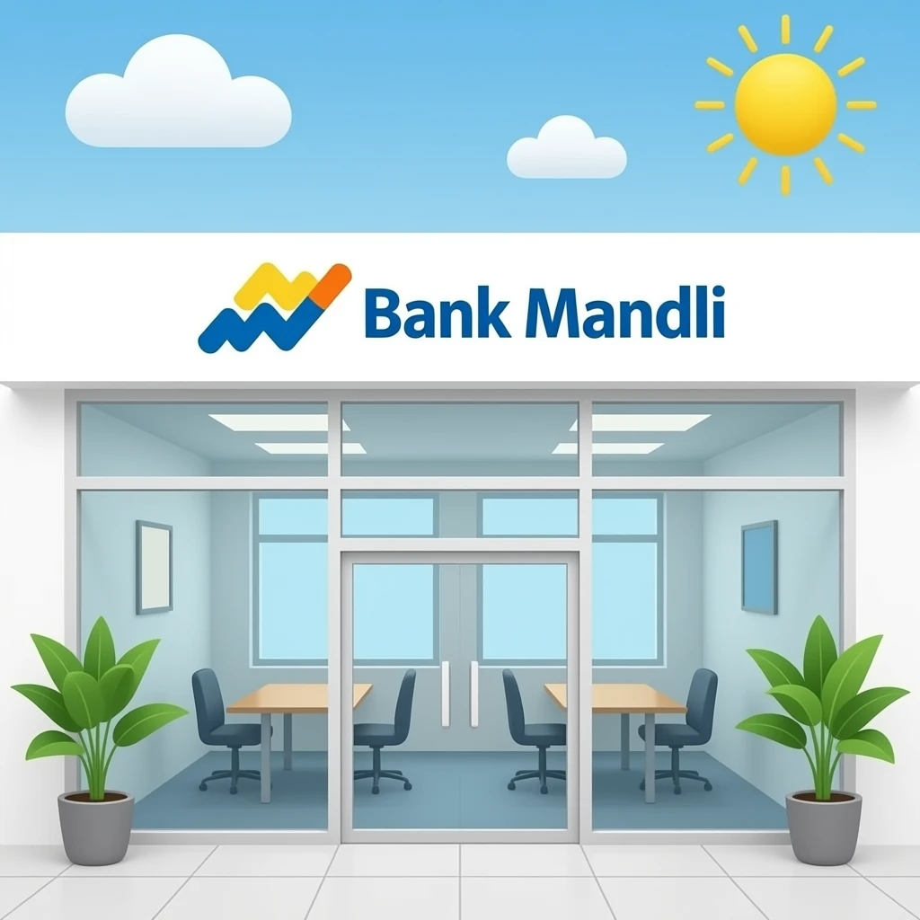 create branch office with bank mandiri logo on the top emoji