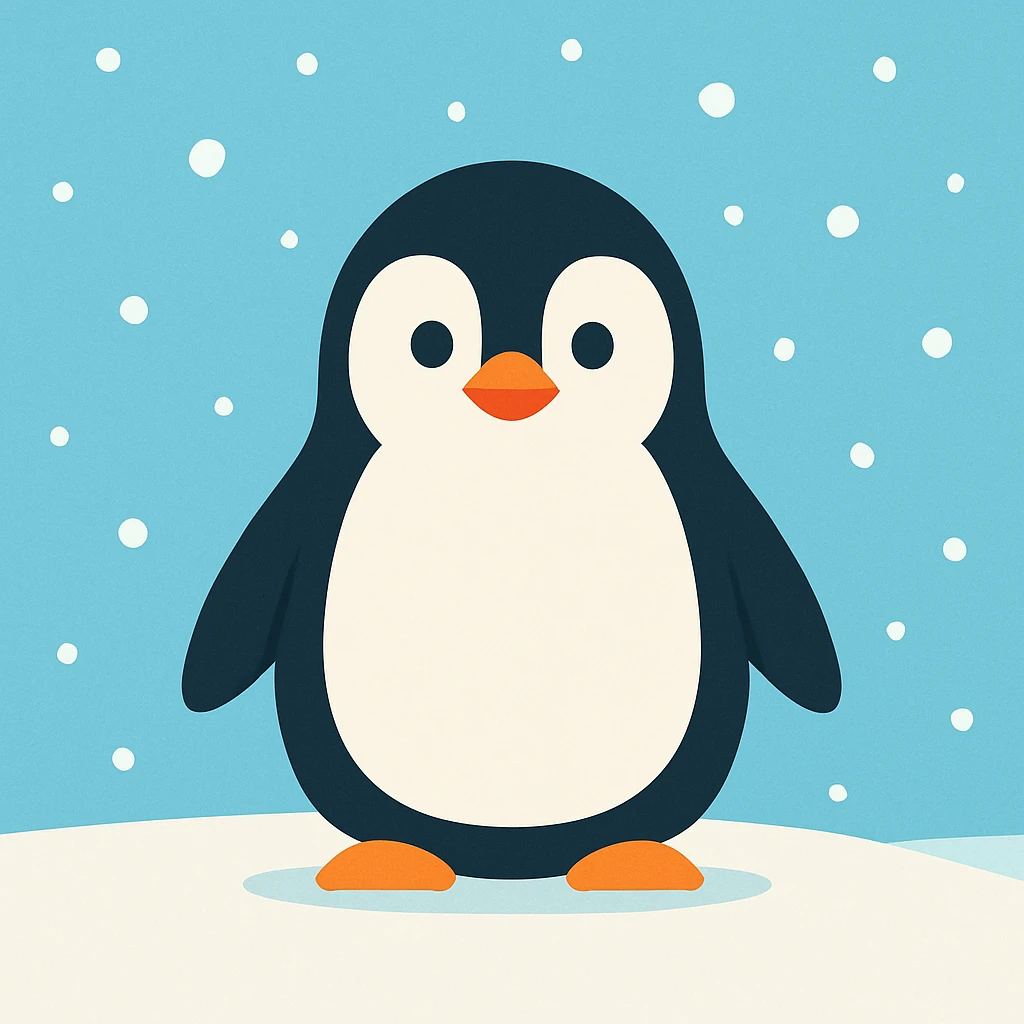 Flat design style penguin in the snow emoji
