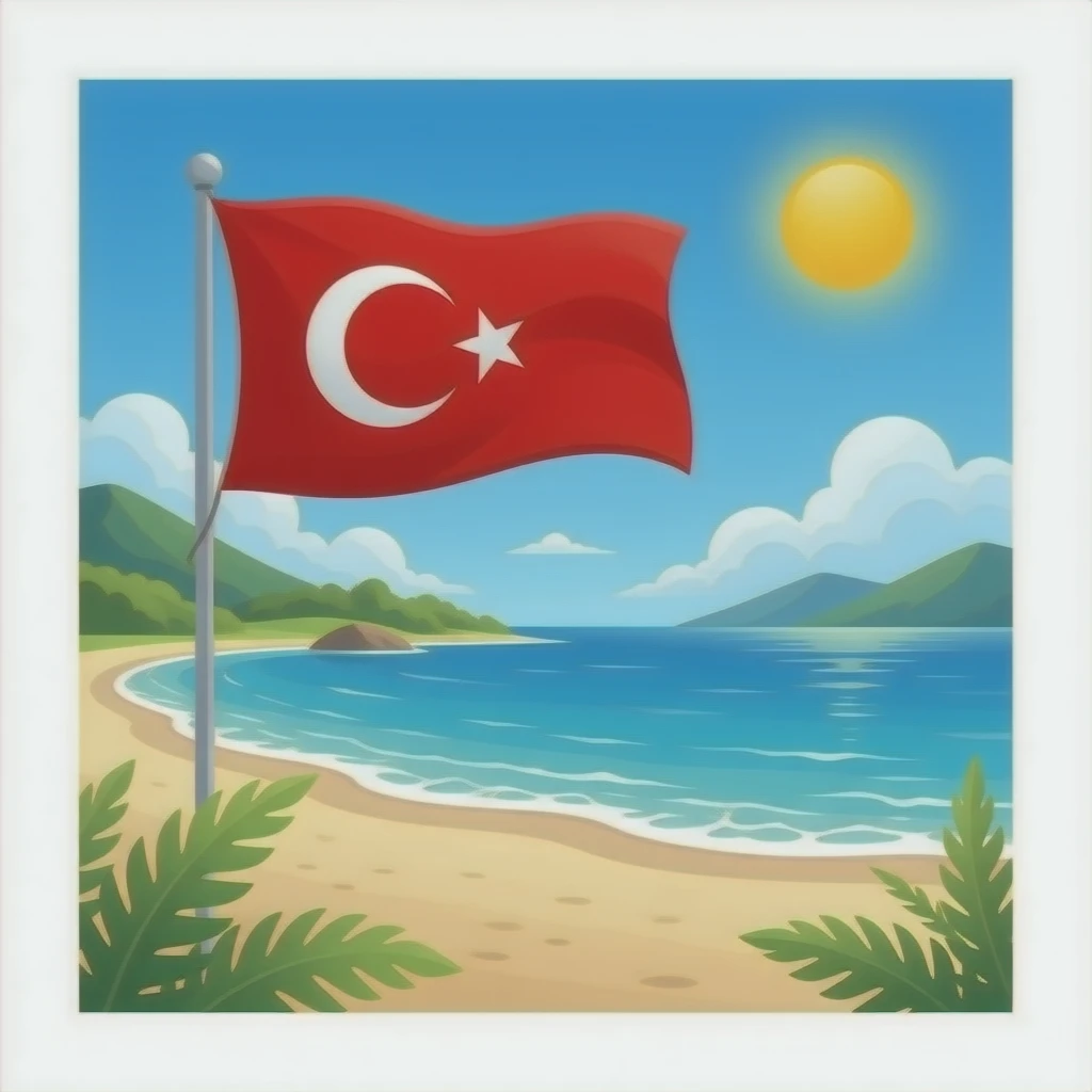 turkish beach with a turkish flag emoji