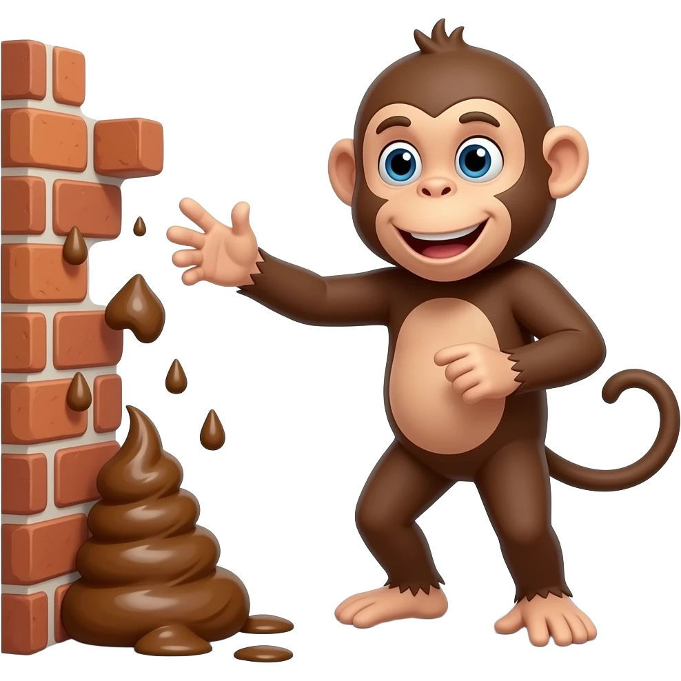 monkeys throwing poop at a brick wall emoji