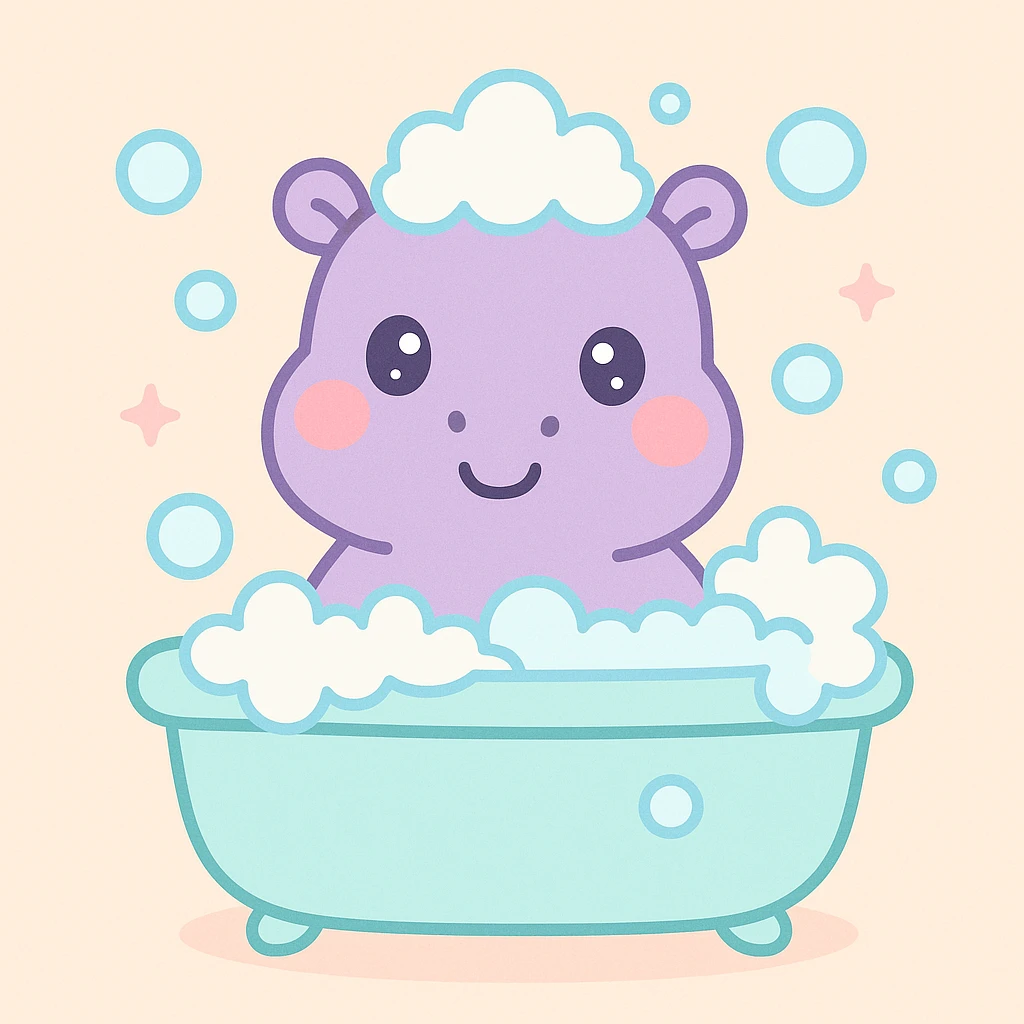happy hippo with bubbles in bathtub emoji