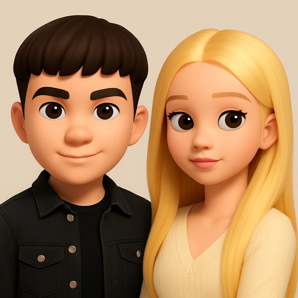 Place these two images side by side on one canvas, as two separate 3d-emoji style characters, do not change the images, just put them together on a neutral background emoji