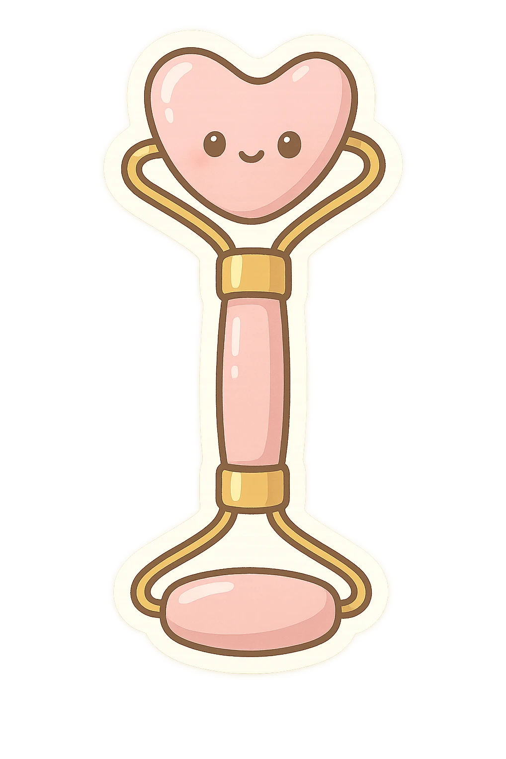 gua sha roller tool, cartoon style, pink and gold accents emoji