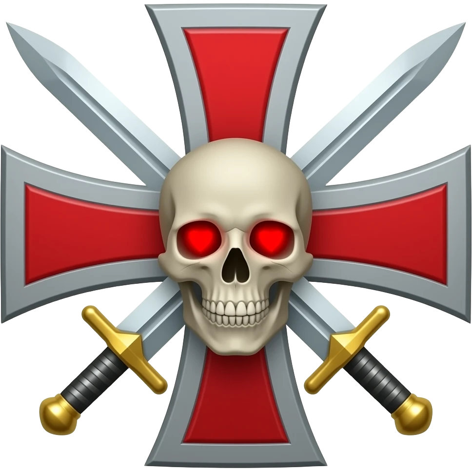 Templar cross with swords in middle and Skull with red eyes emoji