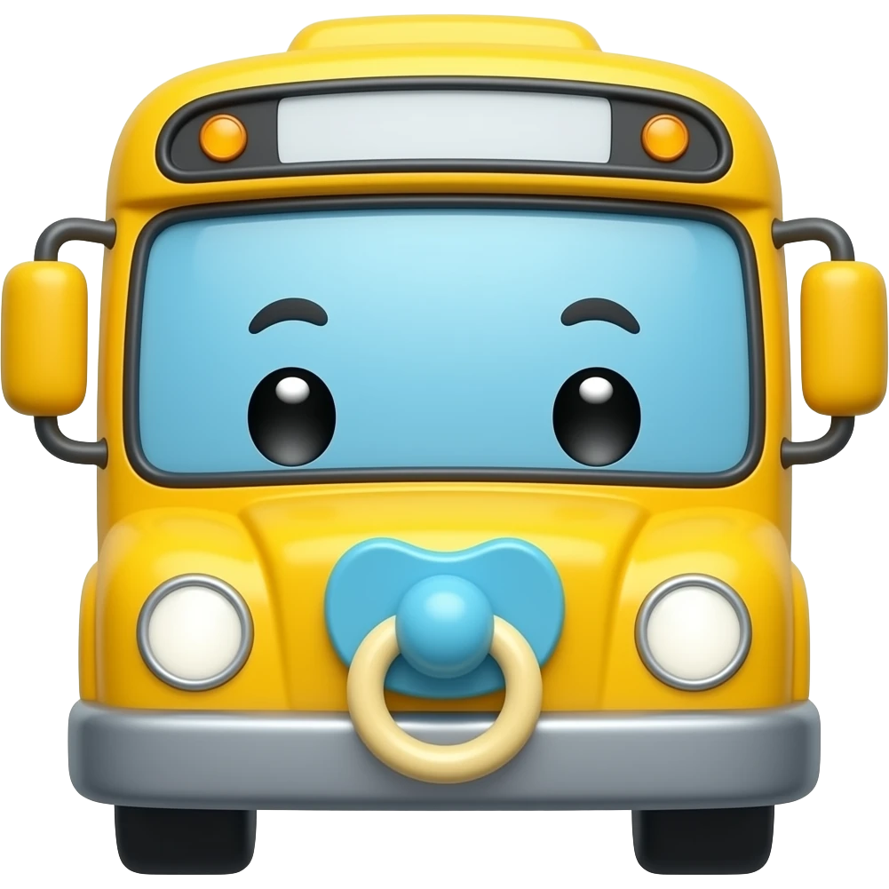 Cute yellow bus with pacifier on the mouth emoji