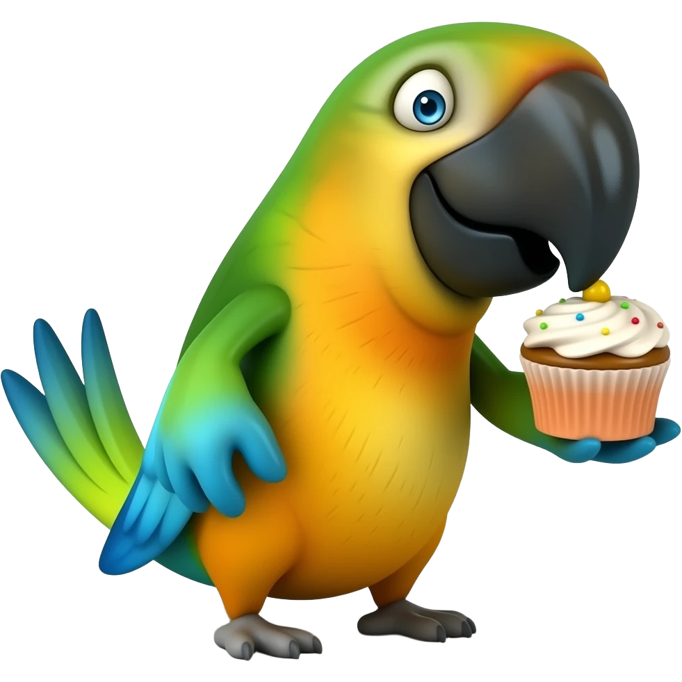 Parrot eating cupcake emoji
