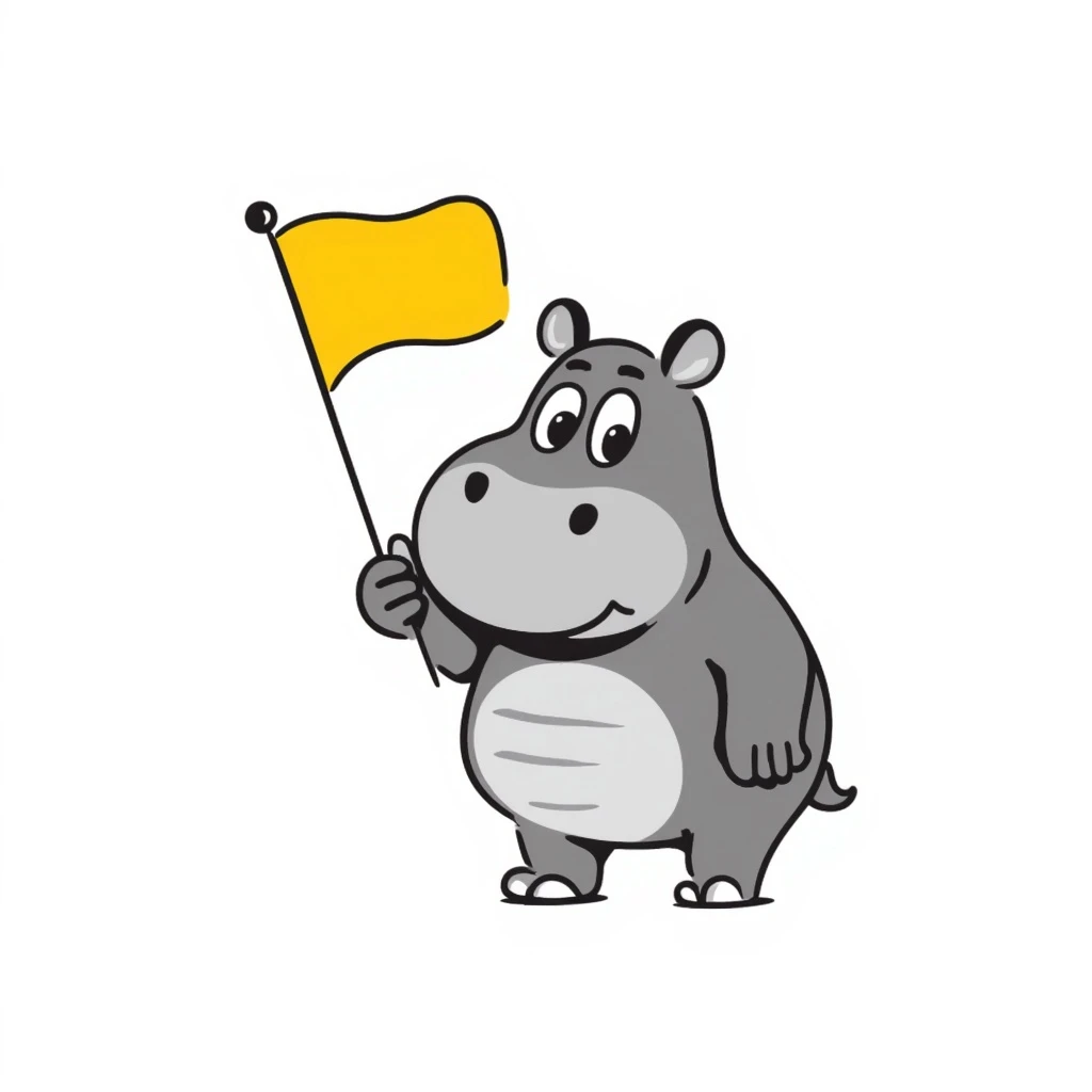 hippo holding a yellow flag emoji