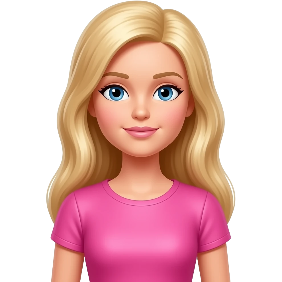 barbie emoji wearing a pink shirt with sleeves with a bored expression emoji
