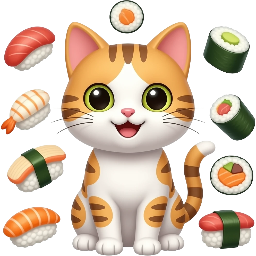 a happy cat surrounded by nigiri pieces emoji