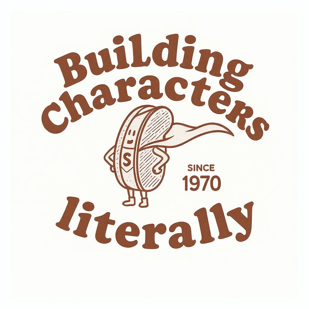 change the text here to be "building characters" on top "literally" on the bottom emoji