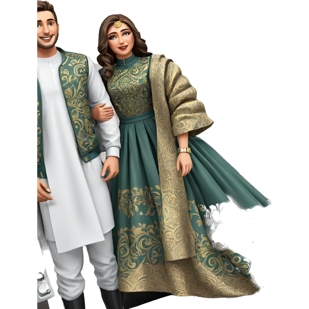 happy couple in stylish outfits emoji