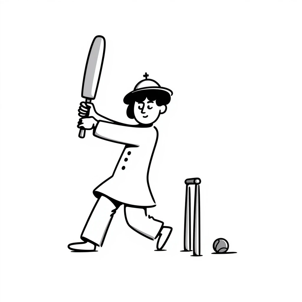 the pope as a cricket batsman, hand drawn doodle style emoji