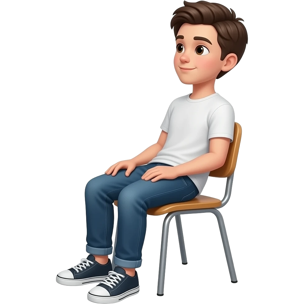 emoji jugendlicher junge, ganzer Körper , kopf nach oben, entspannt, von der Seite auf Stuhl emoji