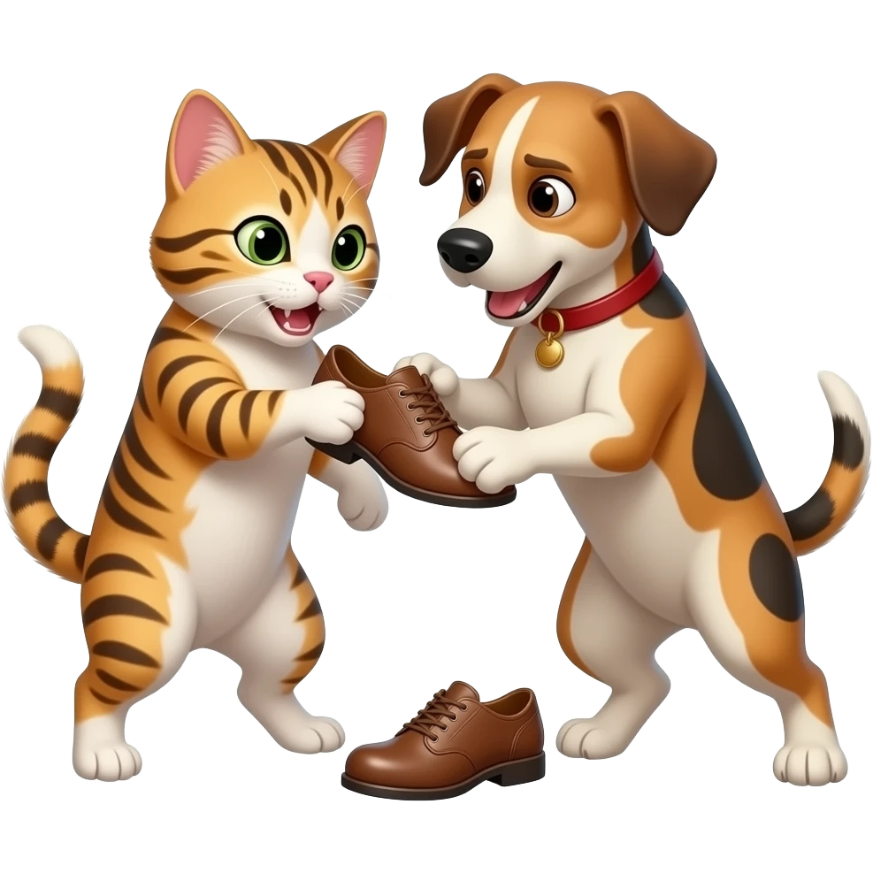 A cat and dog figj over shoes emoji