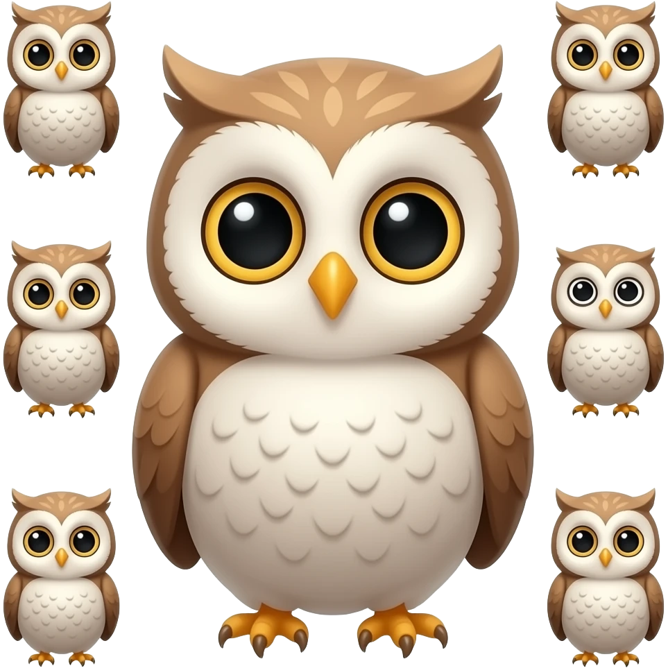 Cartoon numbered cute tiny little Baby owls emoji