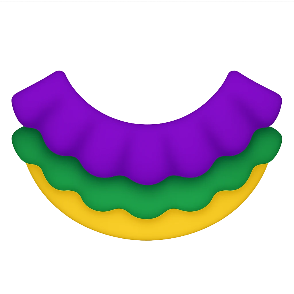 Simplify the Mardi Gras collar to basic purple, green, and gold ruffles in an emoji style. Keep the transparent background. emoji