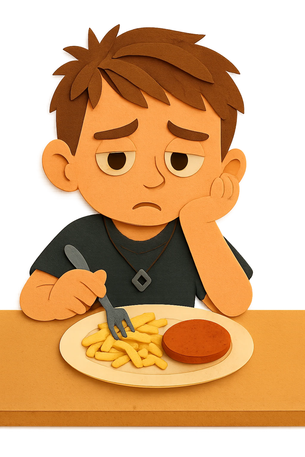 Now he looks slightly worried — he was told that if he doesn't eat protein, he might not grow up. emoji