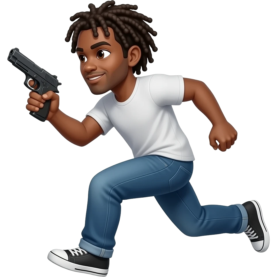 Black man  with dreads running with gun in one hand emoji