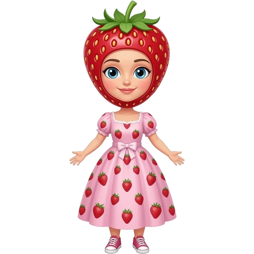 Una fresa con cuerpo de mujer y cabeza de fresa cuerpo completo. emoji