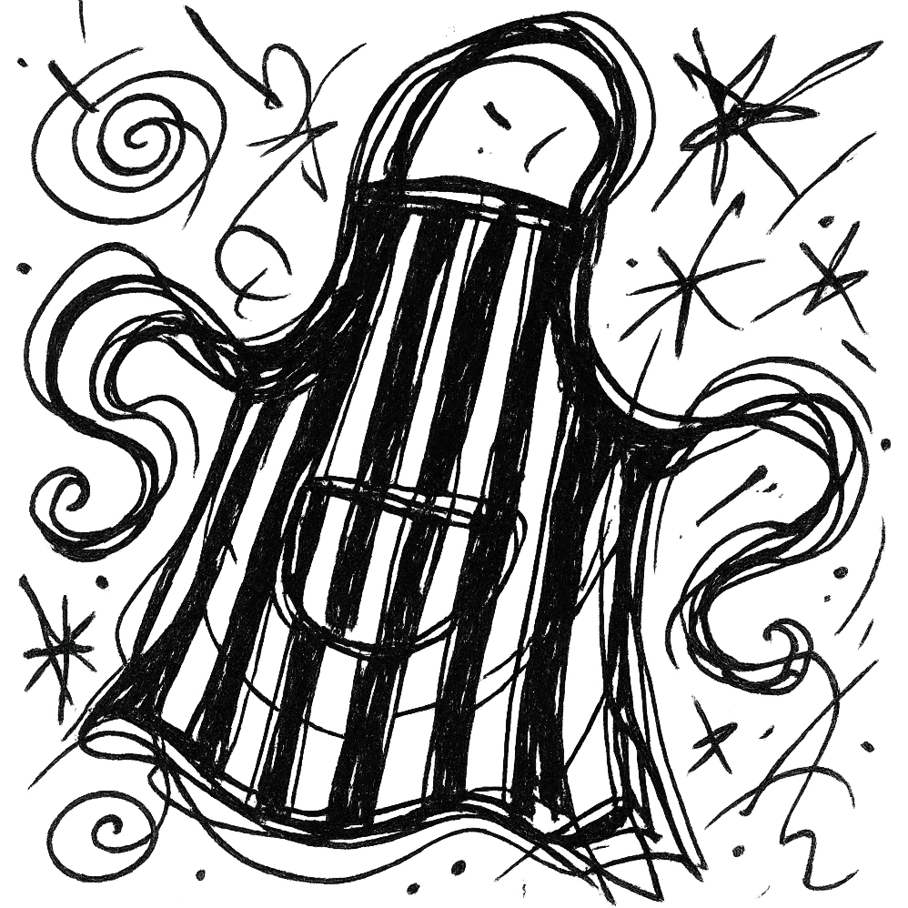 black apron with white stripes (dense) emoji