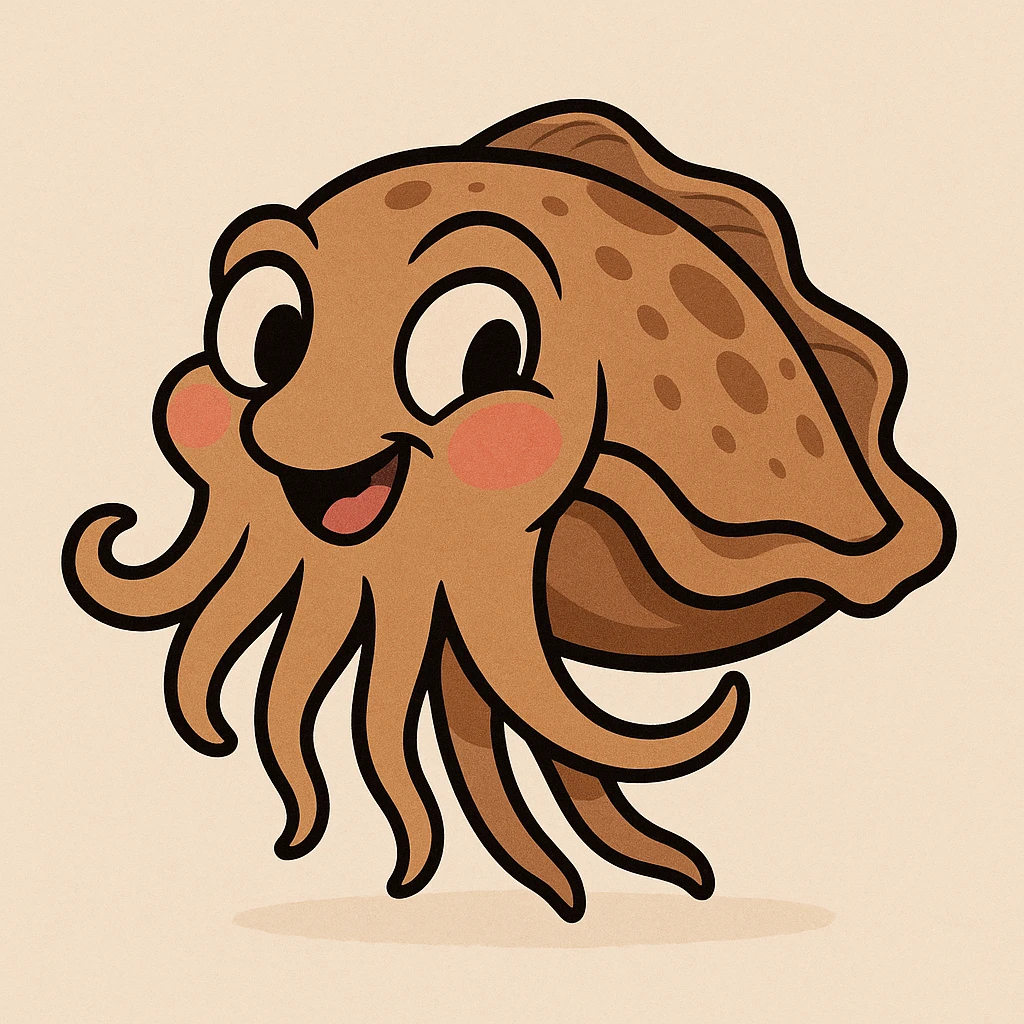 adorable cuttlefish, cartoon style, blushing cheeks, playful expression emoji