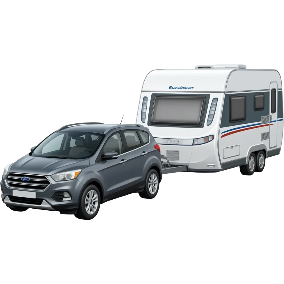 a grey Ford Kuga MK II towing a Burstner caravan emoji