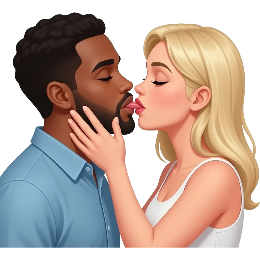 White woman giving black man oral sex emoji
