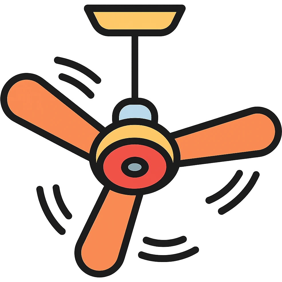 Add motion lines to the ceiling fan to indicate it is spinning, keep the color outline icon style with no background. emoji