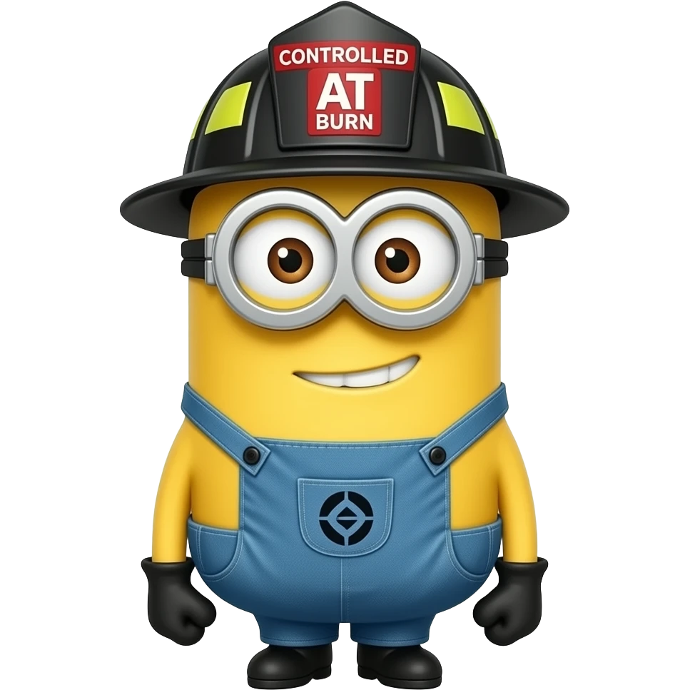 Firefighter minion text Controlled Burn banner aOT on helmet emoji