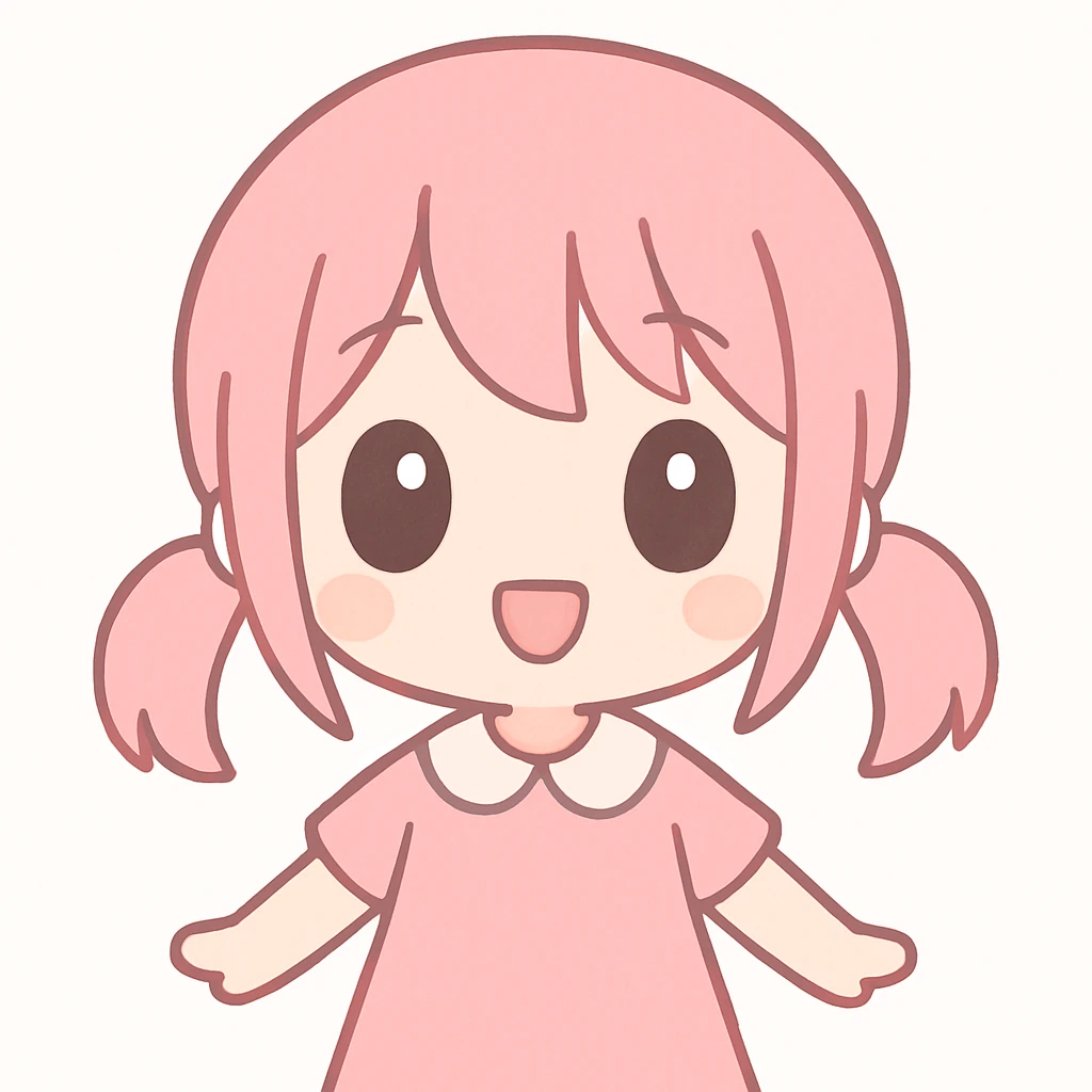 chibi anime girl with pink hair and a happy expression emoji