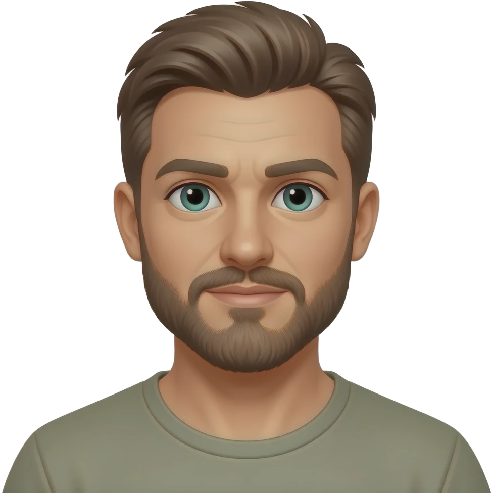 Broad  shoulders. hazel blue green eyes, some grays with mostly hazel hair, 5 o’clock shade beard emoji