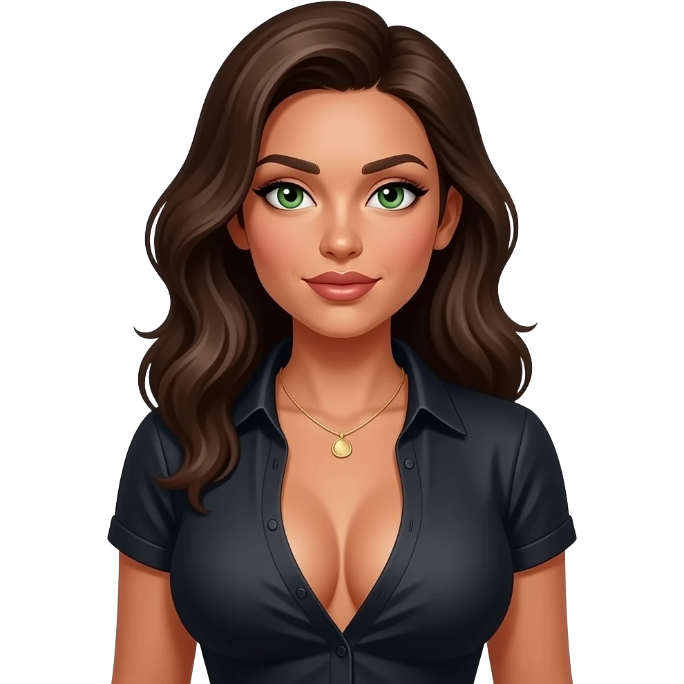 Green eyes tan big boobs sexy ink shirt emoji