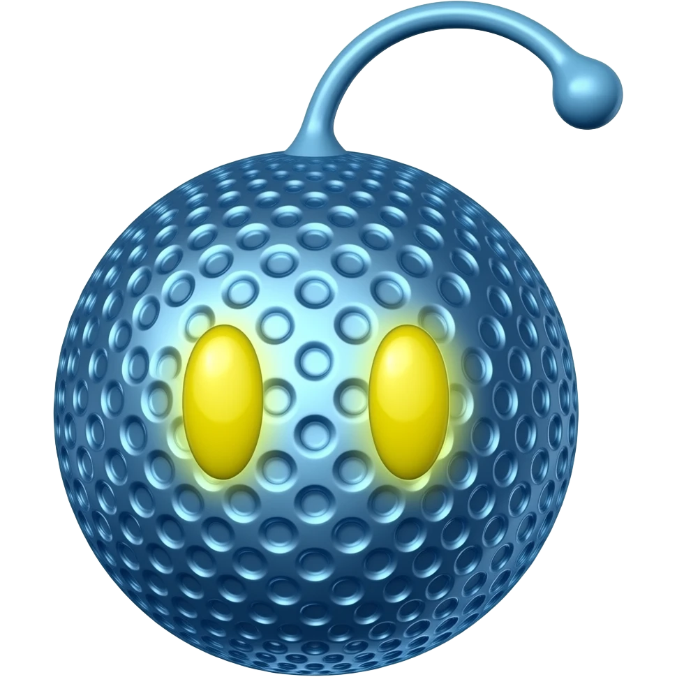 Cute metal textured blue sphere with yellow eyes and a antenna emoji