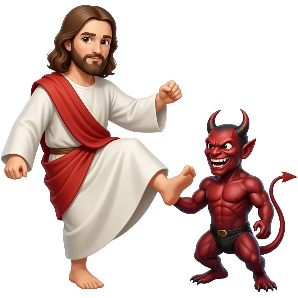 Jesus kicking a demon on the butt emoji